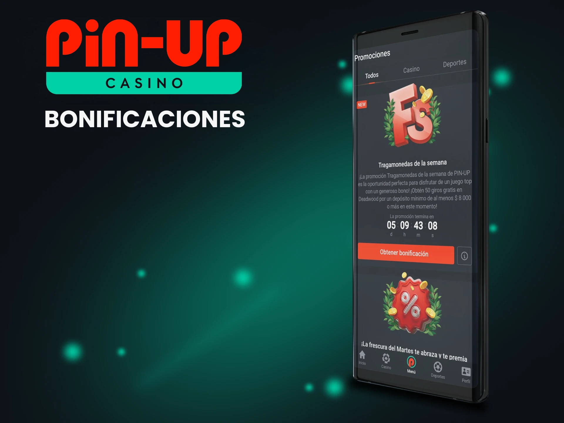 Utiliza los bonos para aumentar tu primer depósito en Pin Up.