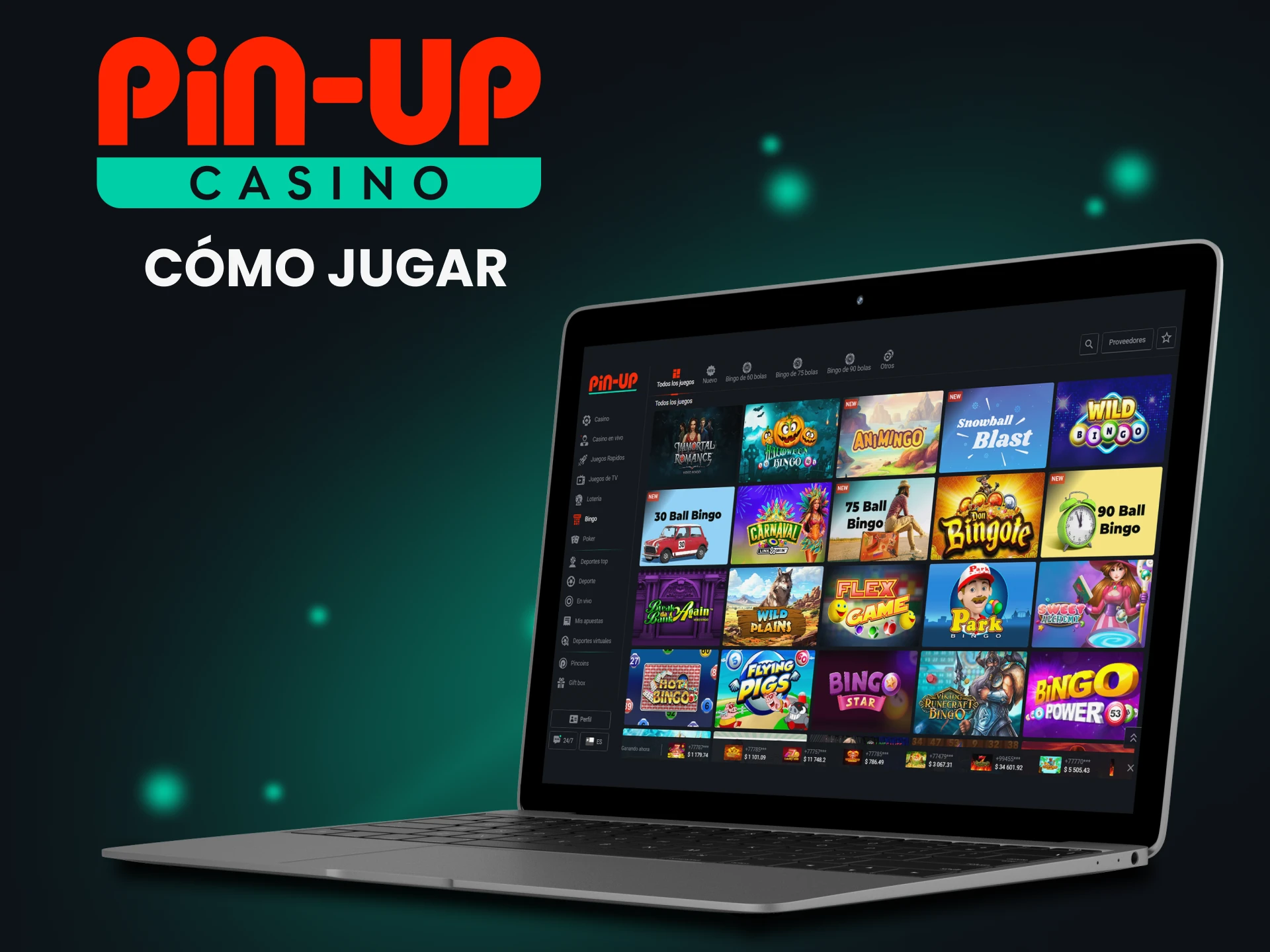 El sitio web de Pin Up tiene una sección de bingo.