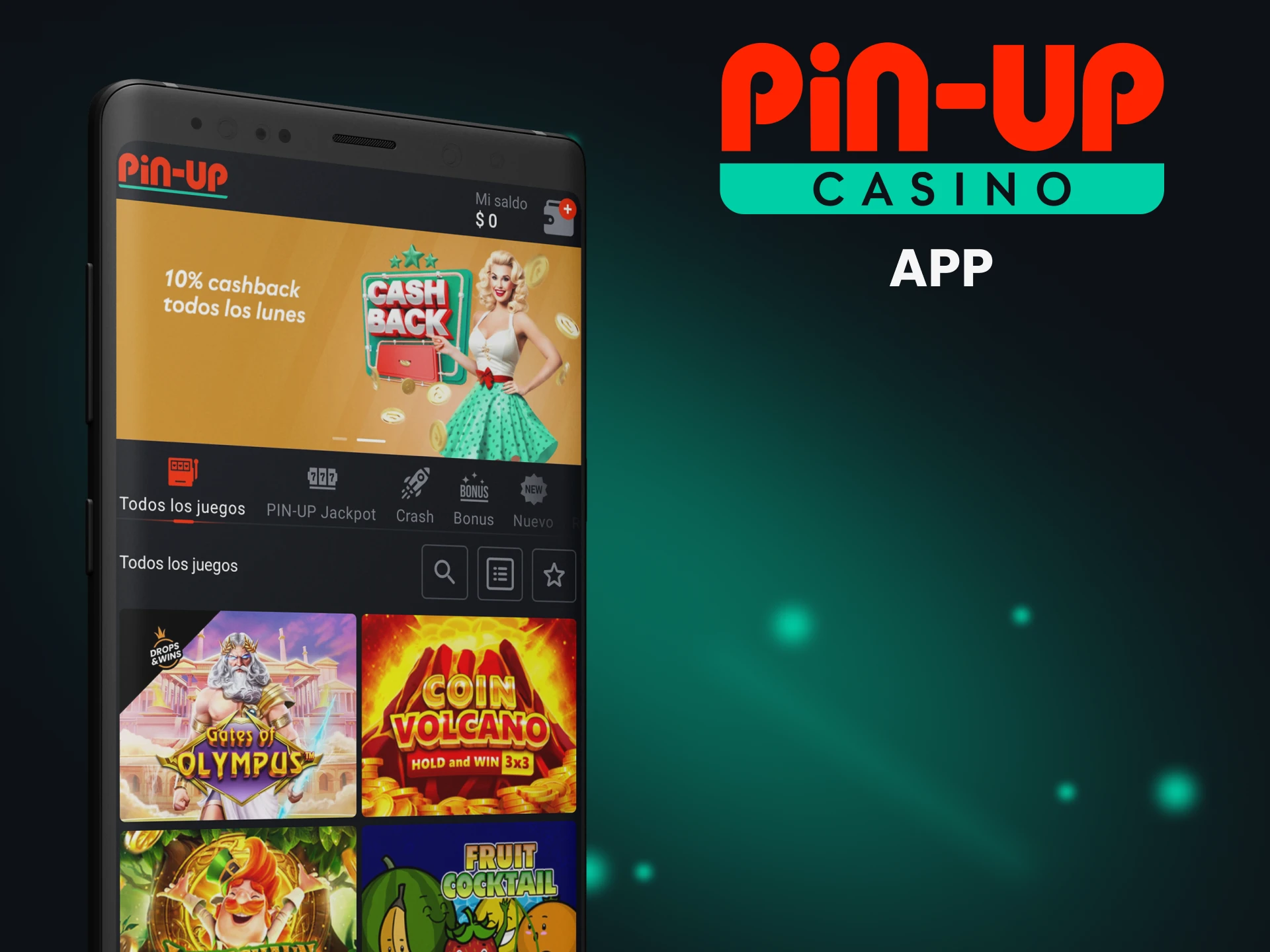 Juega juegos en la aplicación Pin Up.