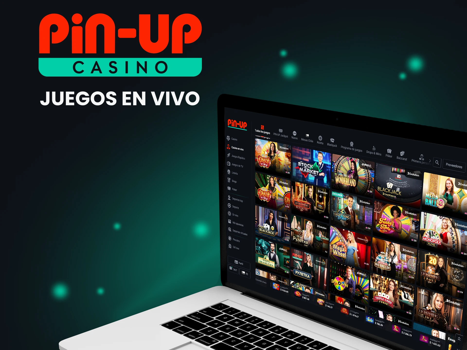 El sitio web de Pin Up tiene una sección de casino en vivo.