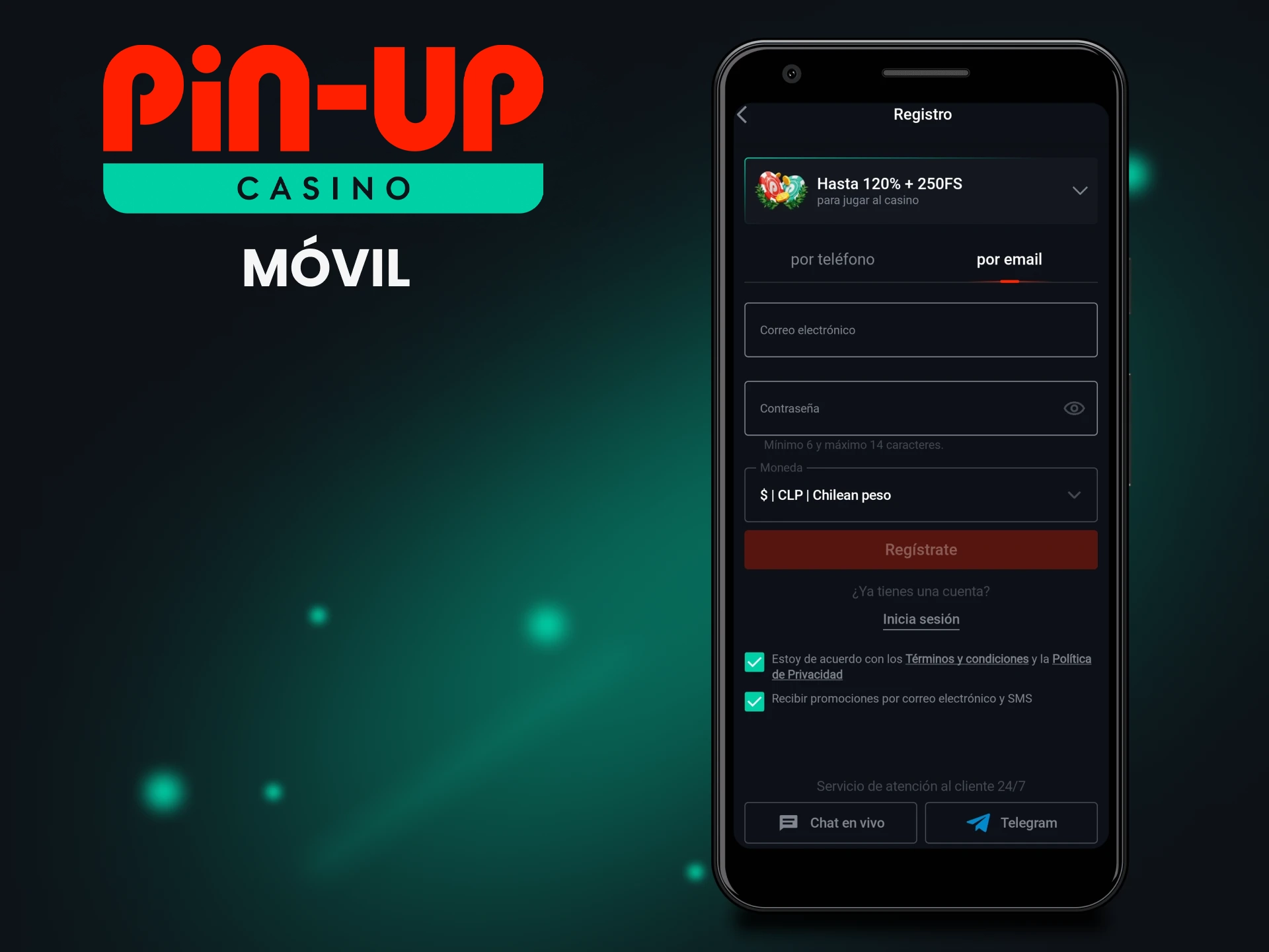 Utiliza el sitio móvil para completar tu registro en Pin Up desde dondequiera que estés.