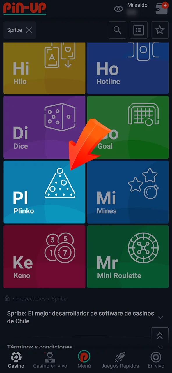 Encuentra el juego Plinko en Pin-Up.