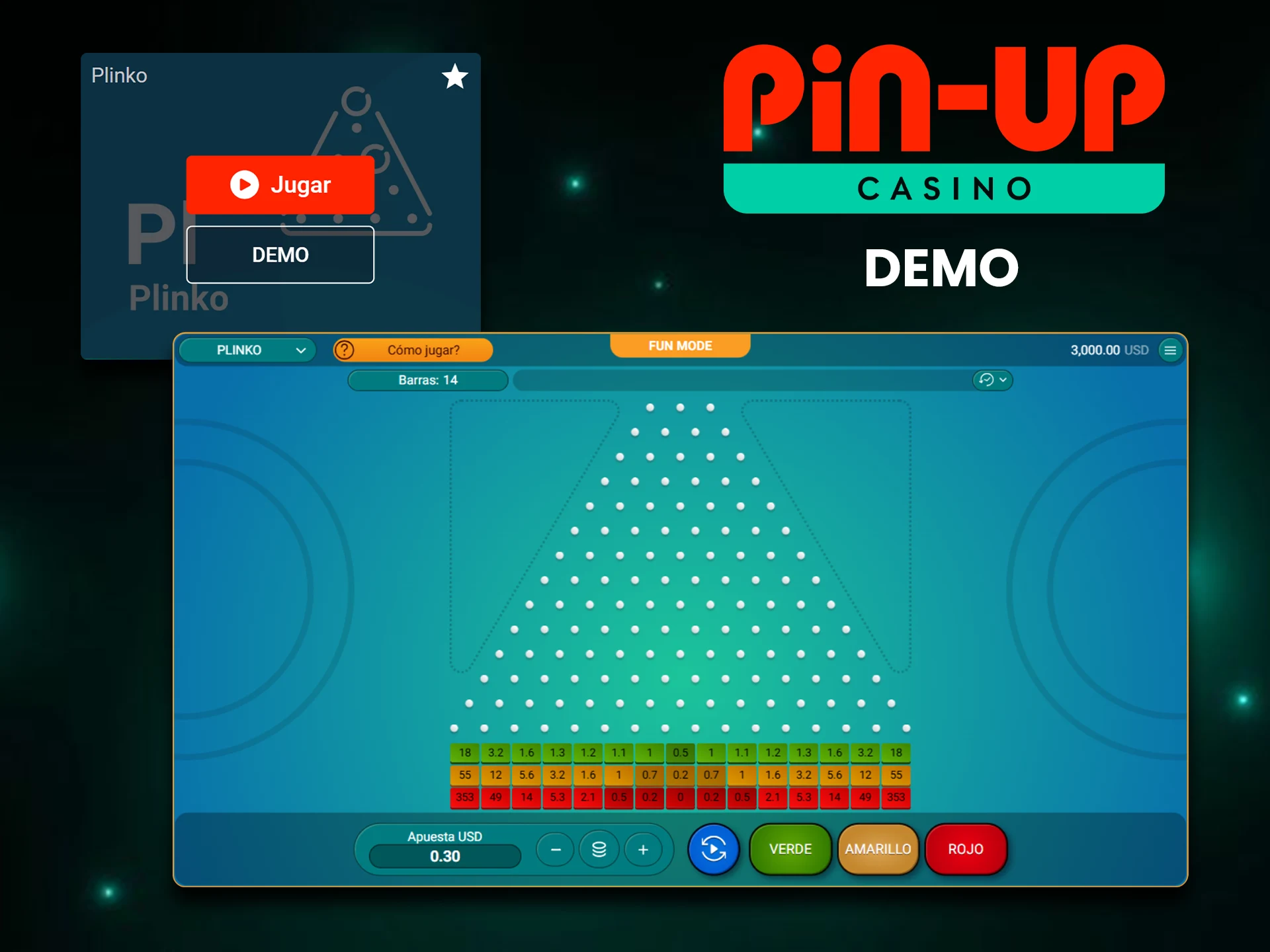 Los recién llegados pueden aprovechar el modo demo del juego Plinko en Pin-Up.