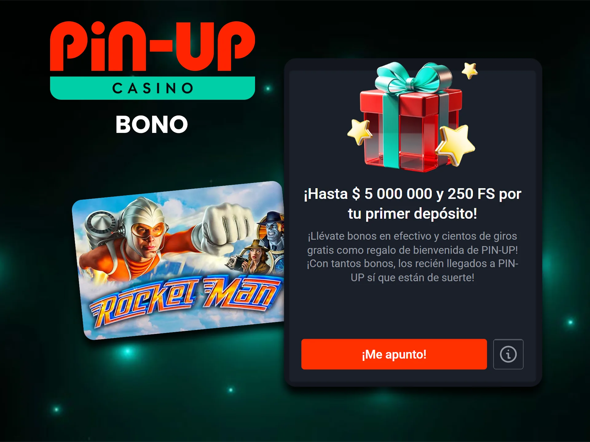 No pierdas la oportunidad de conseguir un bono de bienvenida Pin-Up por jugar a Rocketman.