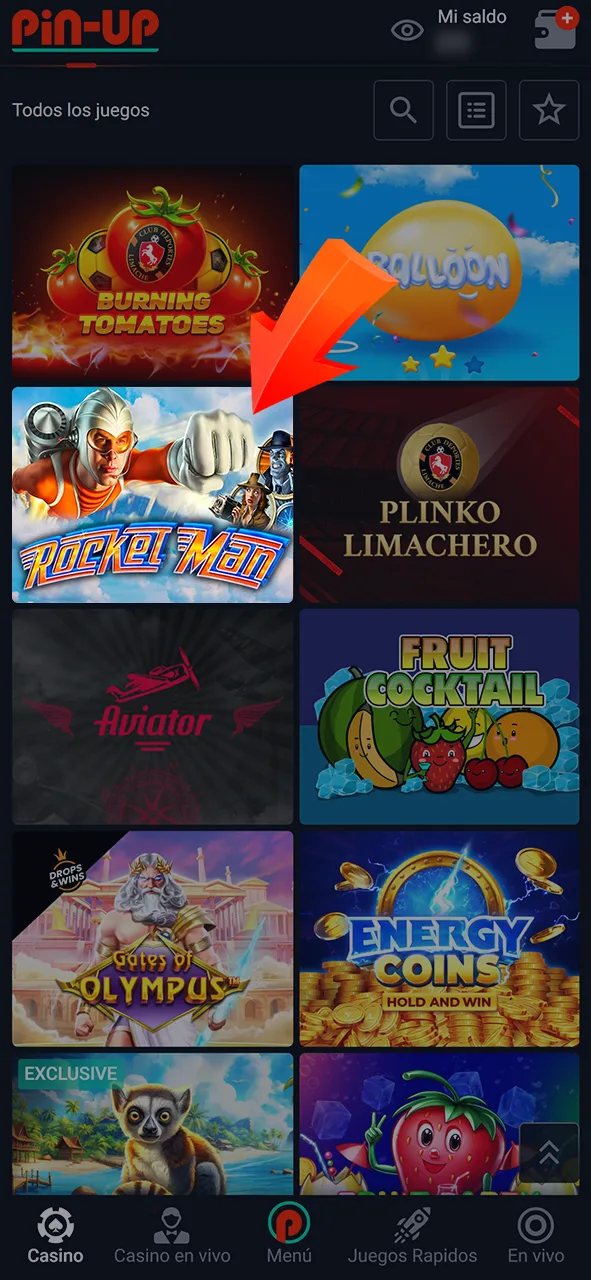 Encuentra el juego Rocketman en la sección Pin-Up Casino.