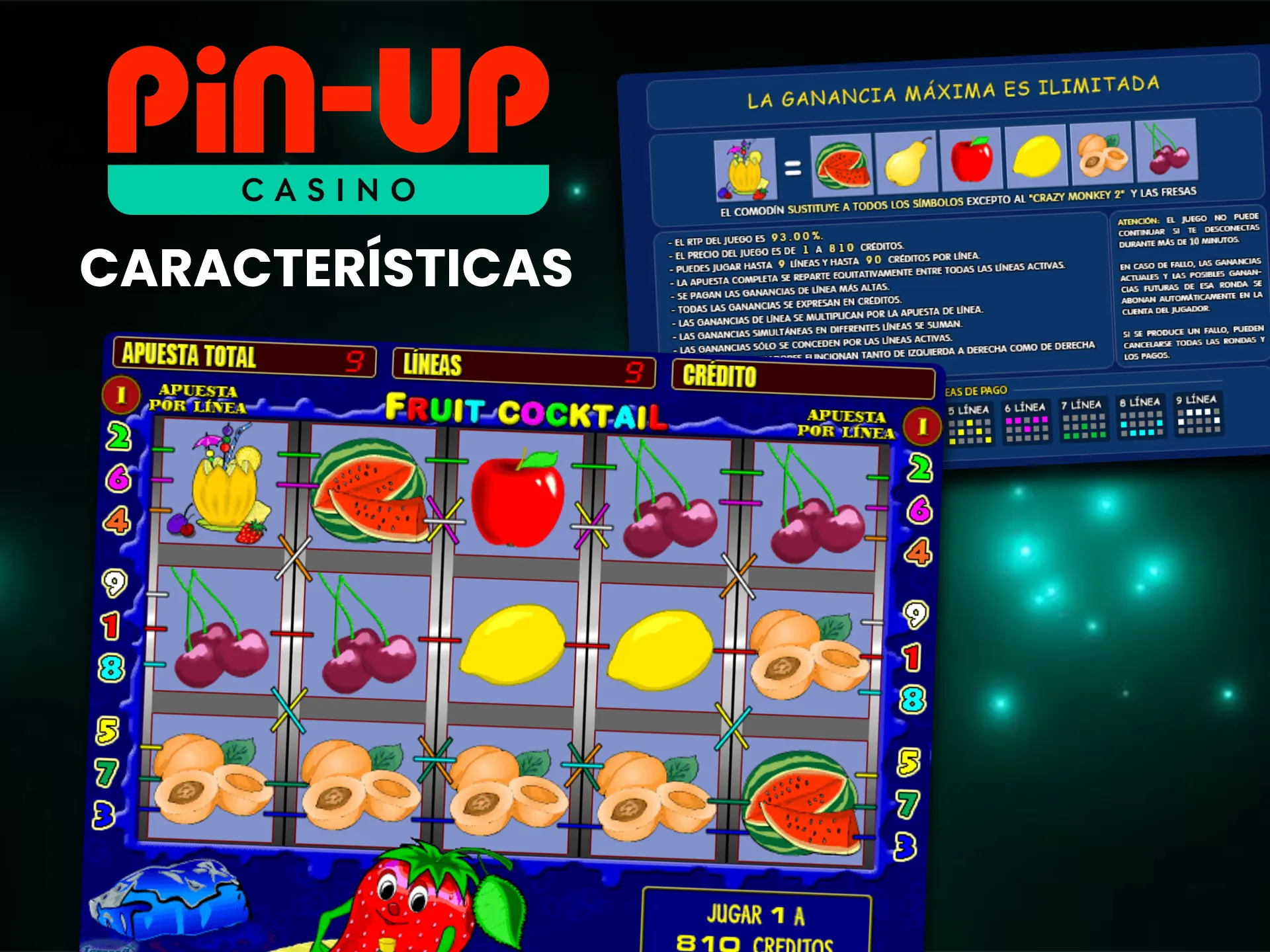 Características principales del juego Fruit Cocktail en Pin-Up.