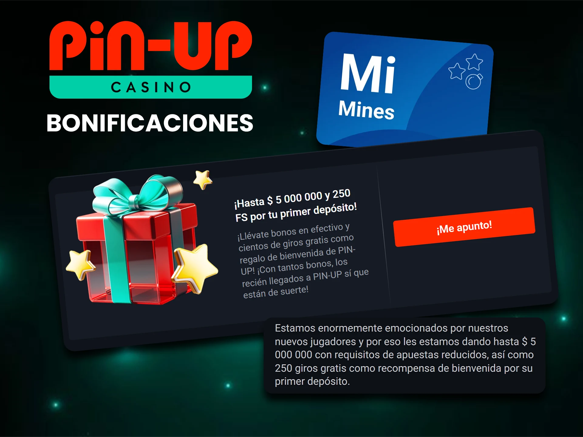 El bono Pin-Up se puede utilizar en el juego Mines.
