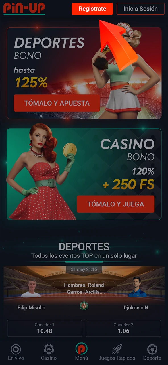 Abre el formulario de registro de Pin-Up.