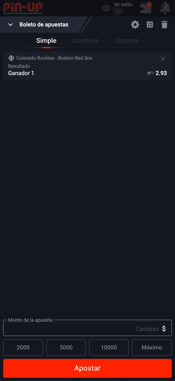 Confirma tu apuesta en la plataforma oficial de Pin-Up.