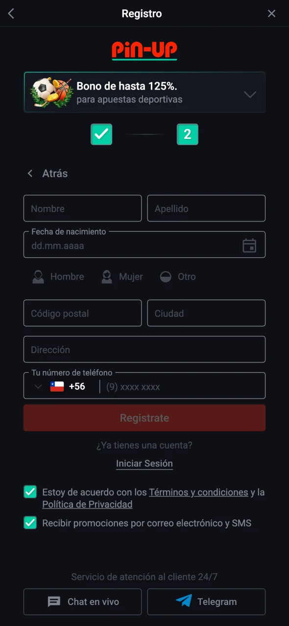 Regístrate en la plataforma Pin Up para crear una cuenta.