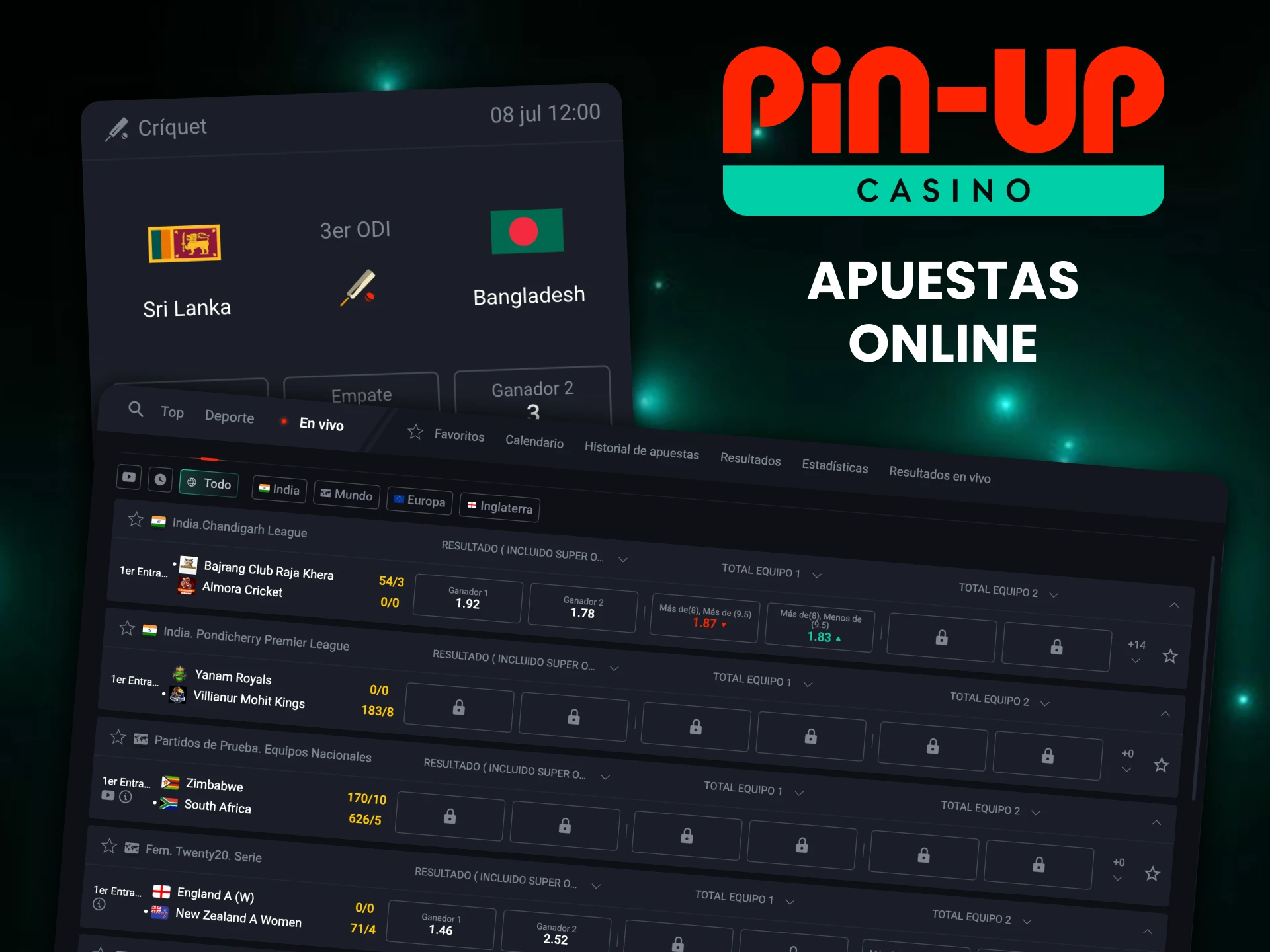 Apuesta al cricket en tiempo real en la sección Pin-Up live.