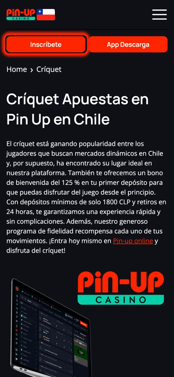 Haz clic en el botón para crear una cuenta Pin-Up.
