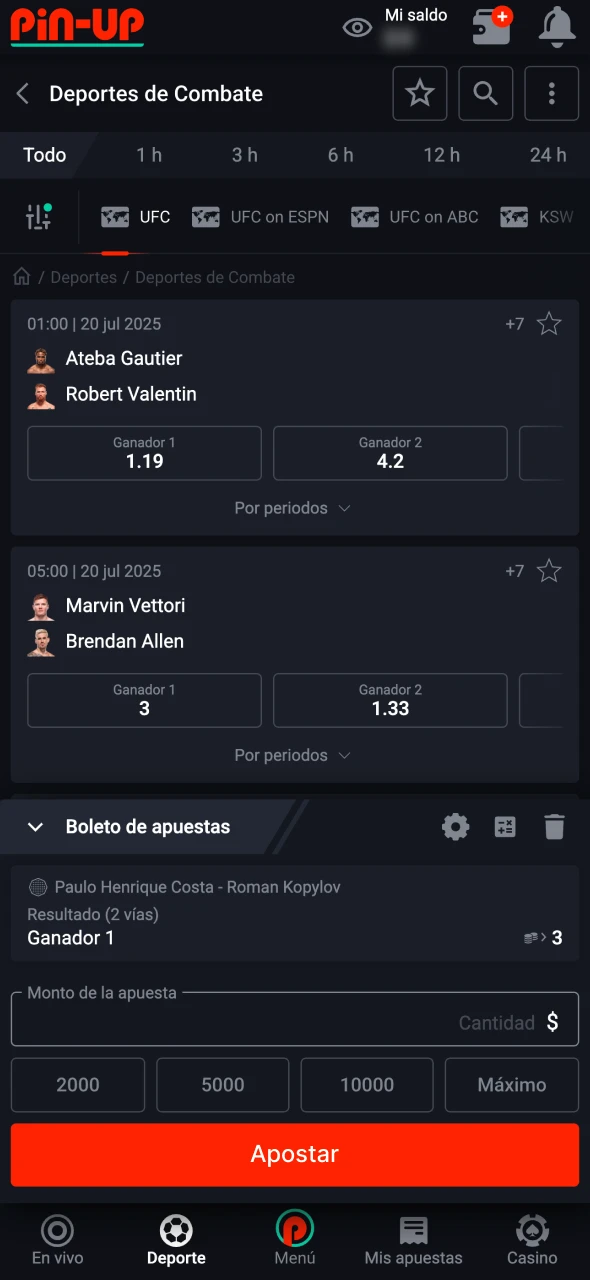 Confirma tu apuesta en la página web de Pin-Up.