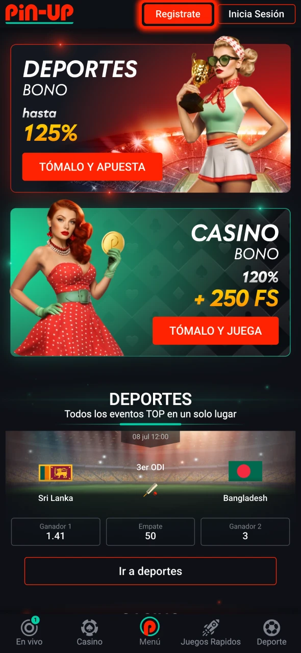 Cree una cuenta haciendo clic en el botón de Pin-Up.