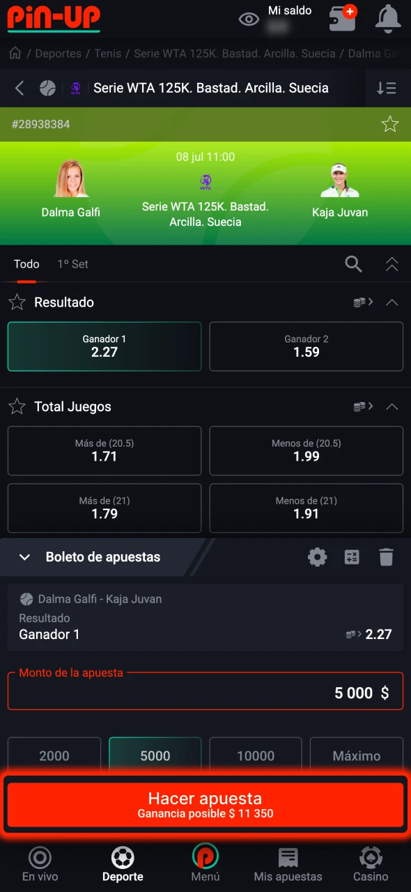 Confirme su apuesta en la plataforma Pin-Up.