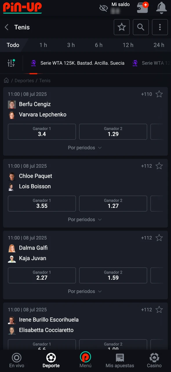 Seleccione el evento de tenis al que desea apostar en Pin-Up.