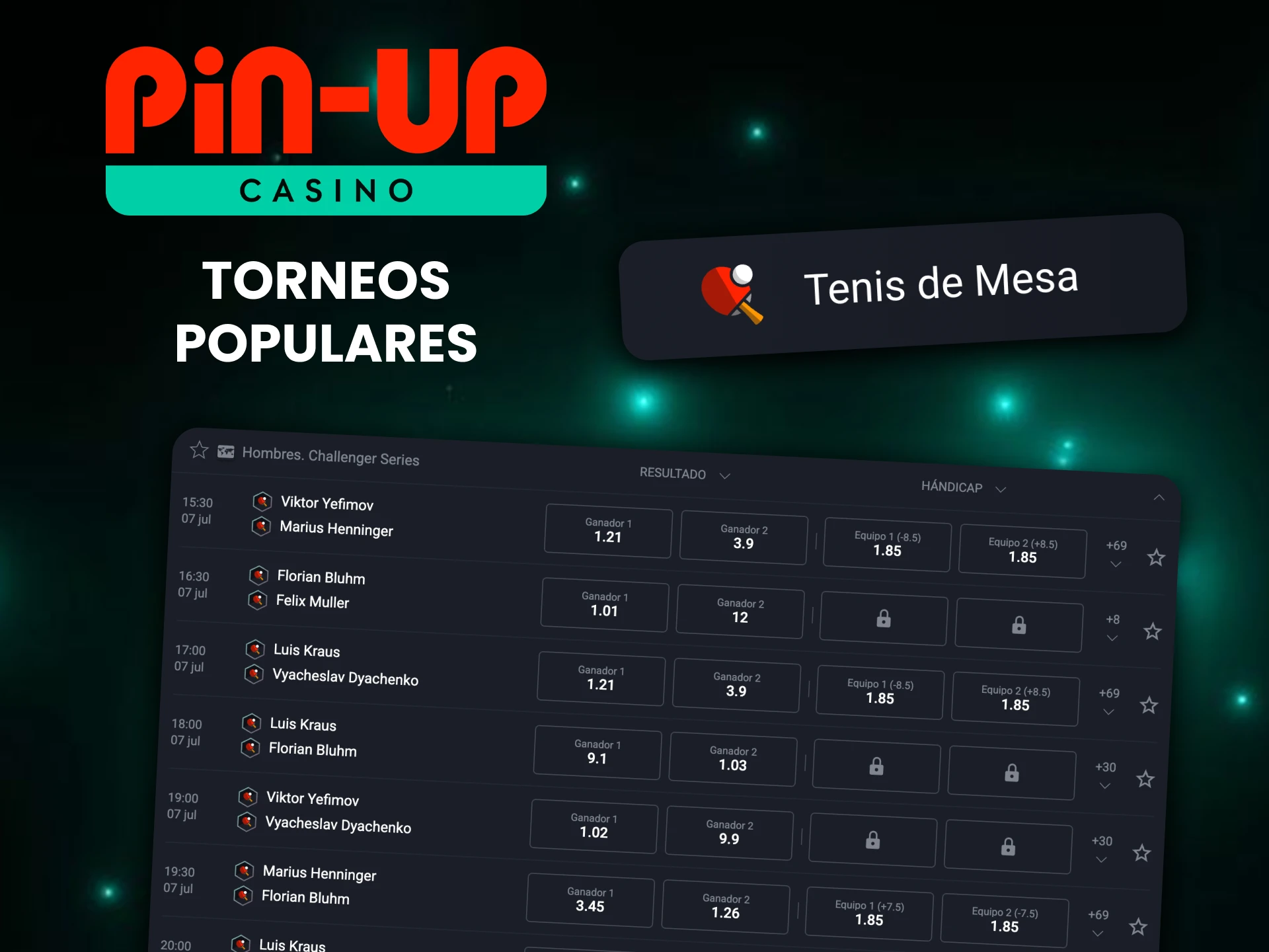 Pin-Up ofrece una selección de prestigiosos torneos de tenis de mesa.