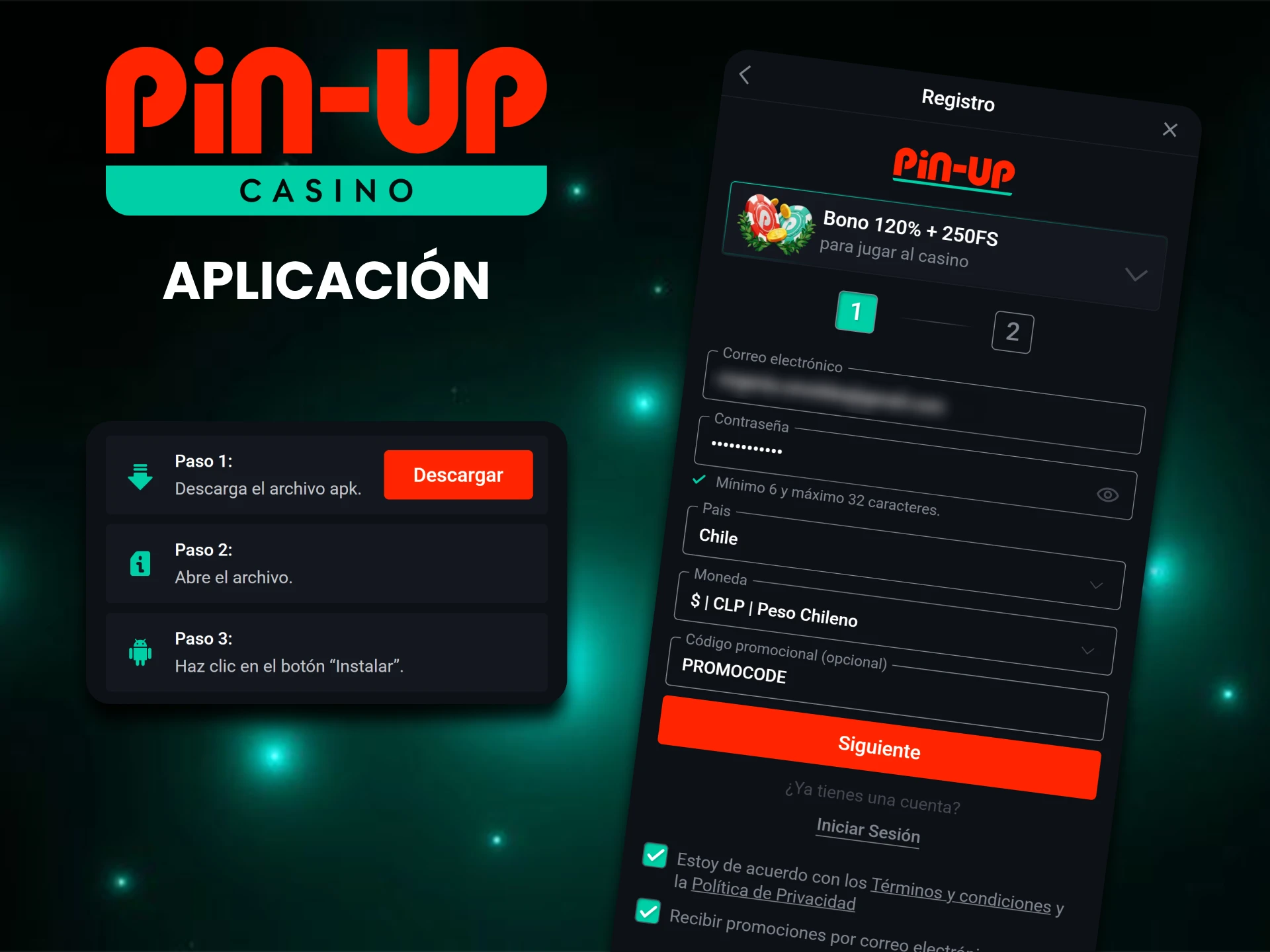 El código promocional se puede utilizar en la aplicación Pin-Up.
