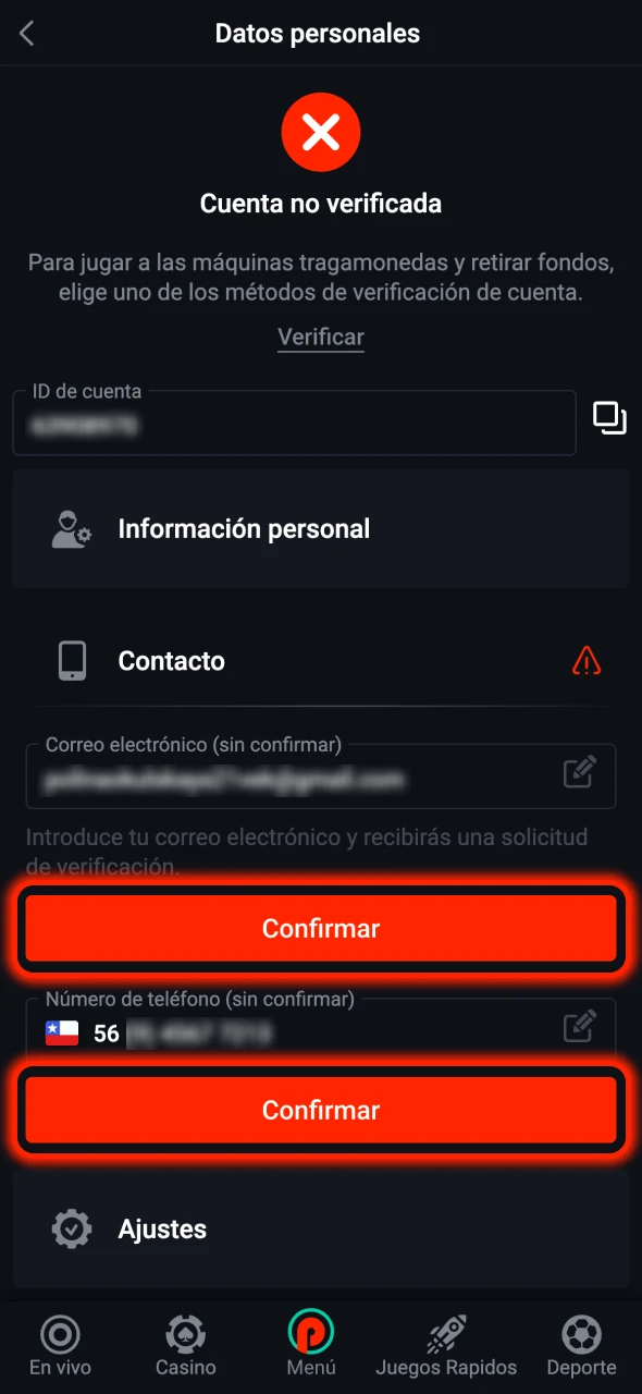 Confirme su información para activar los bonos de Pin-Up.