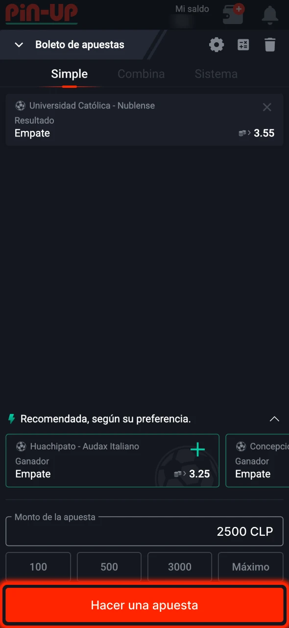 Confirma tu apuesta en el sitio web de Pin-Up.