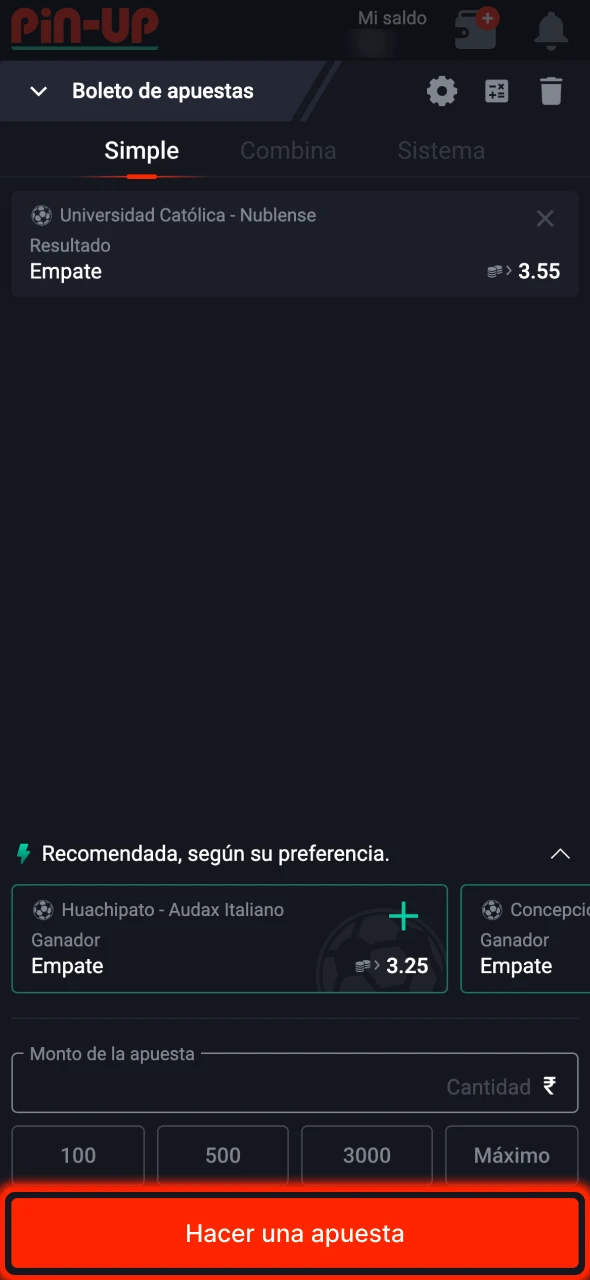 Confirma tu apuesta en el sitio web de Pin-Up.